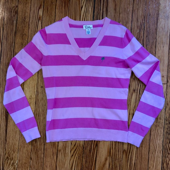 Lilly Pulitzer Pink Striped V-Neck Sweater - Picture 1 of 3